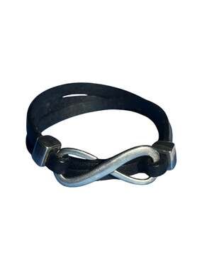 Black Leather Infinity Bracelet Stainless Steel Symbol Wristband Cuff 6